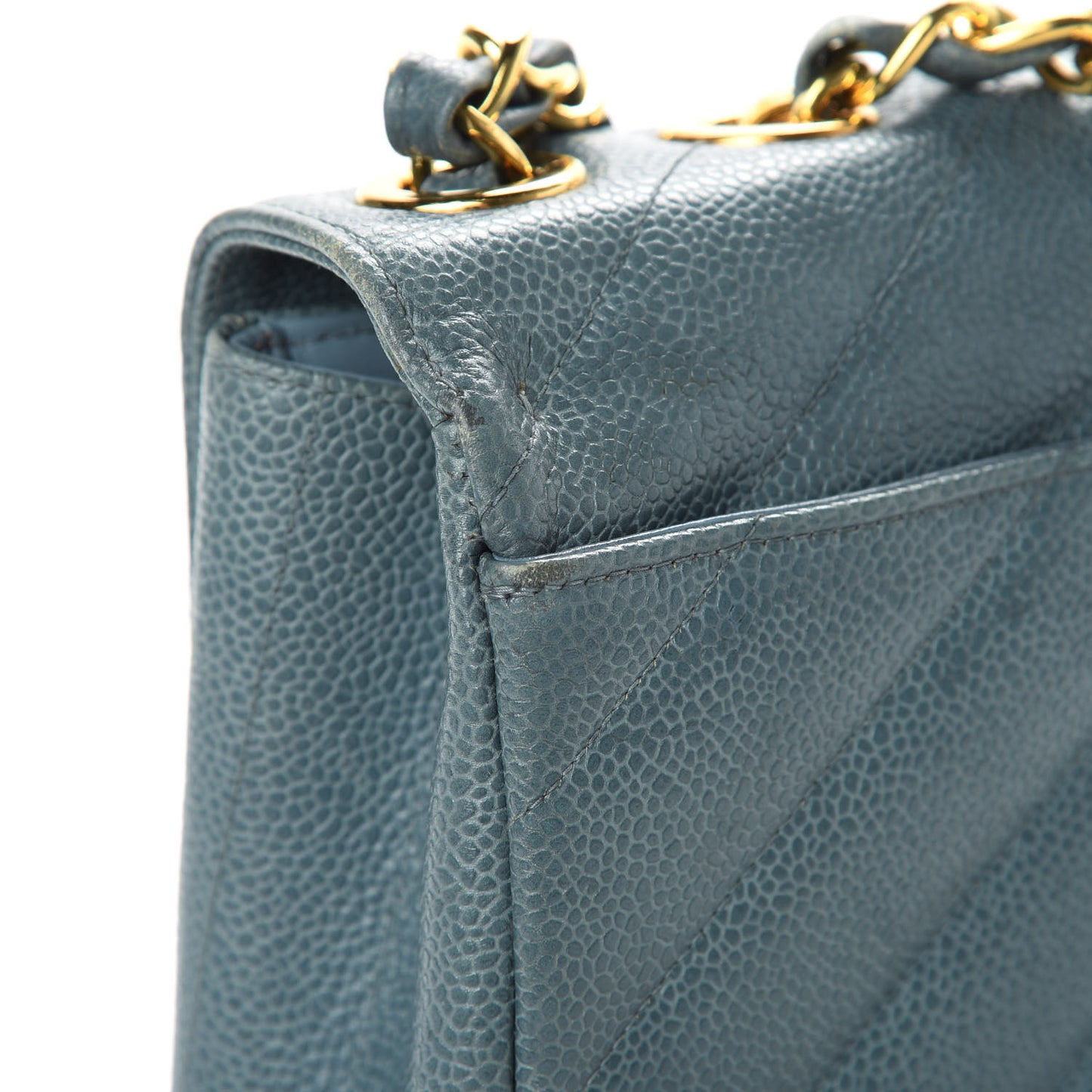 Caviar Diagonal Quilted Jumbo Single Flap Blue