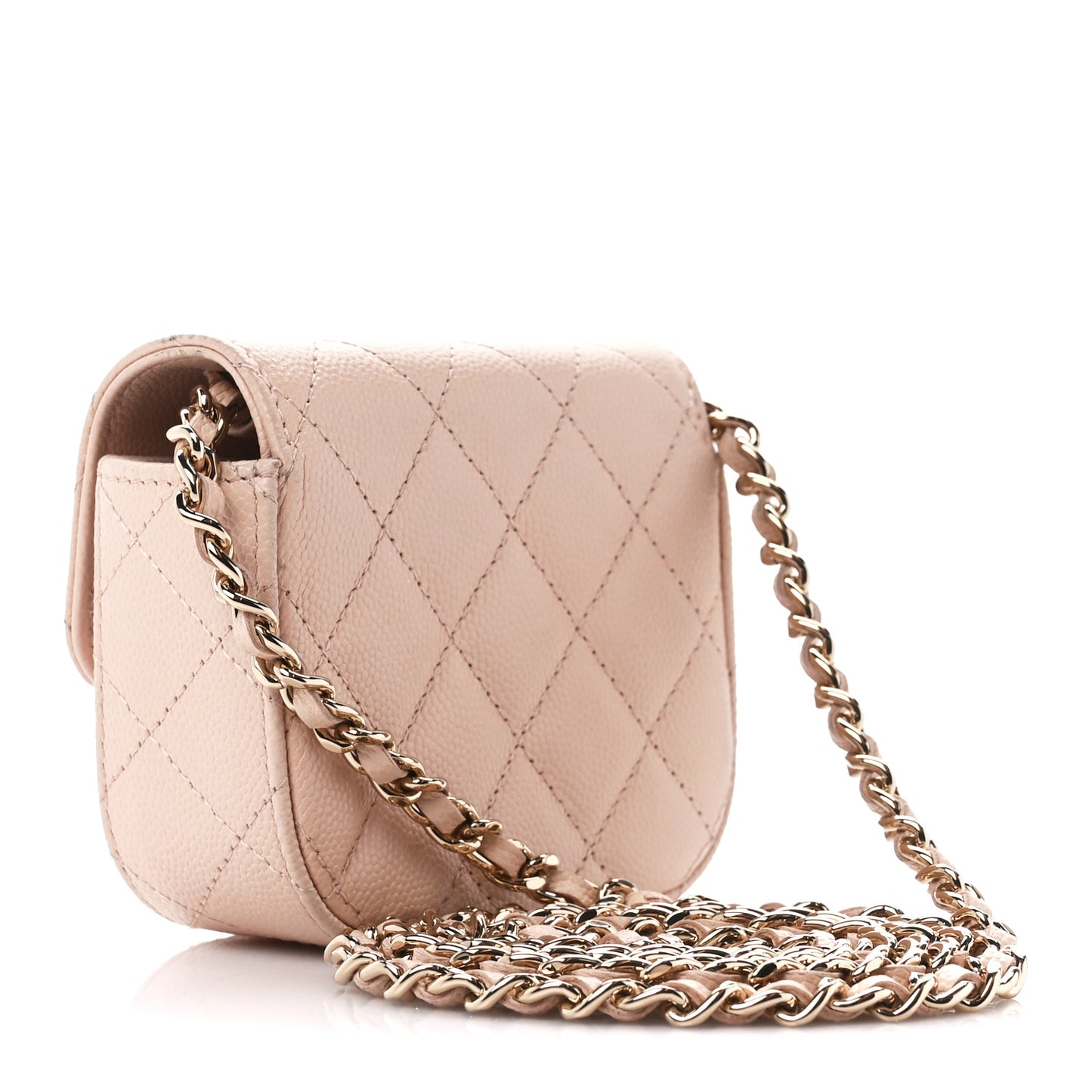 Caviar Quilted Mini Clutch With Chain Light Beige