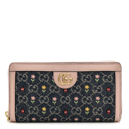 Gucci New Denim GG Monogram Calfskin Love Parade Zip Around Wallet Light Pink 1 of 7
