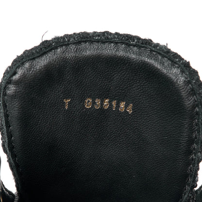 Chanel Tweed Patent Calfskin Pearl Combat Short Boots 35.5 Black Grey Blue 8 of 8