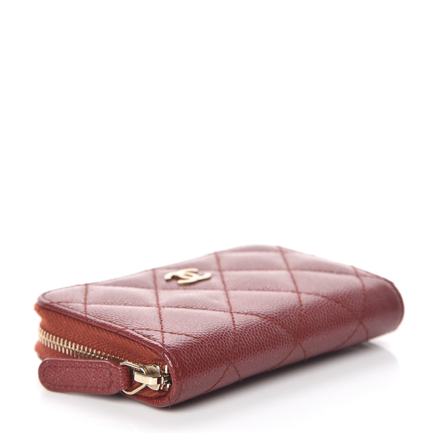 Iridescent Caviar Quilted Zip Coin Purse Burgundy