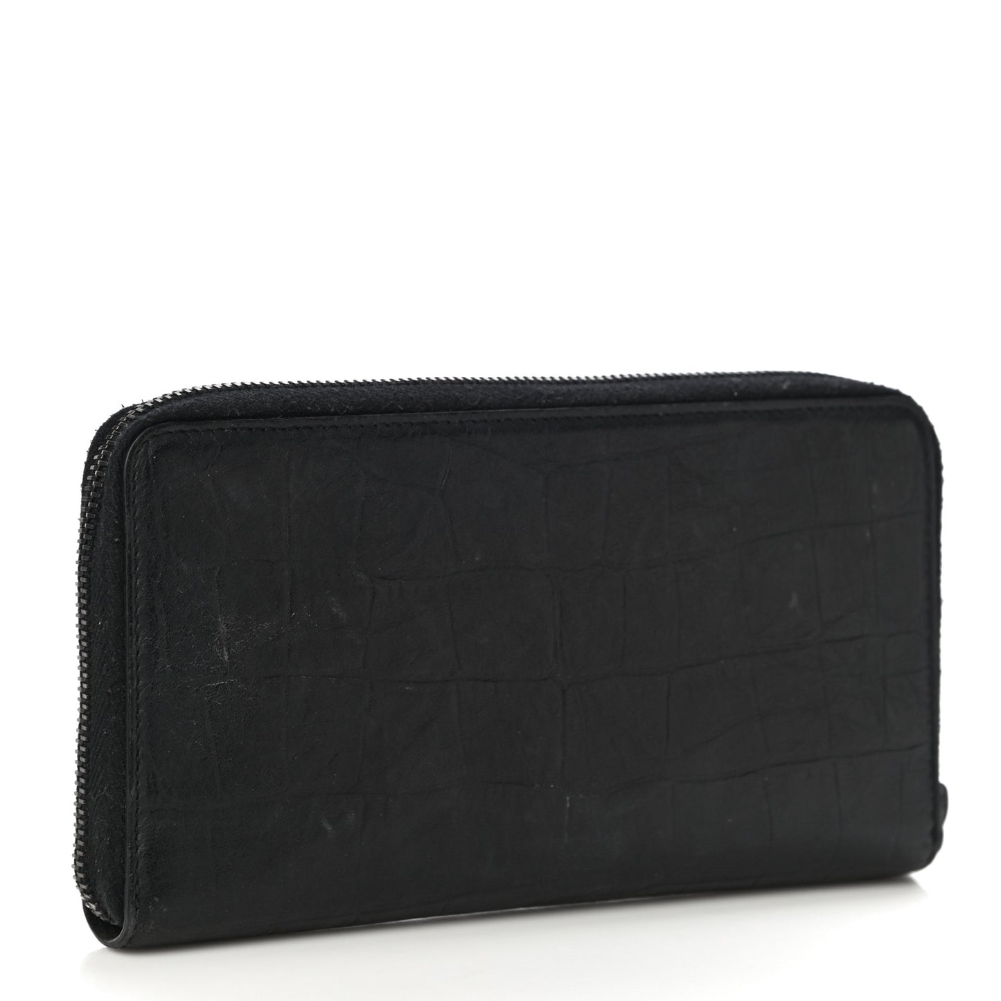 Crocodile Embossed Sheepskin Mens Zip Around Continental Wallet Black