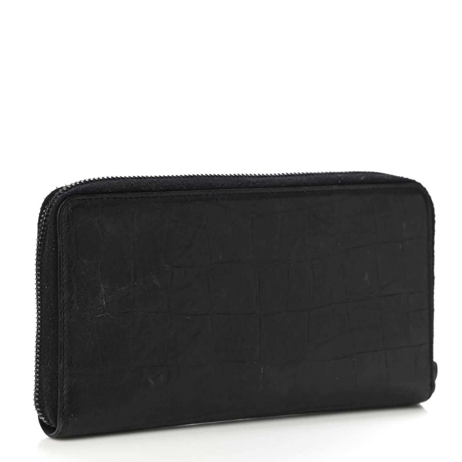 Saint Laurent Crocodile Embossed Sheepskin Mens Zip Around Continental Wallet Black 3 of 14