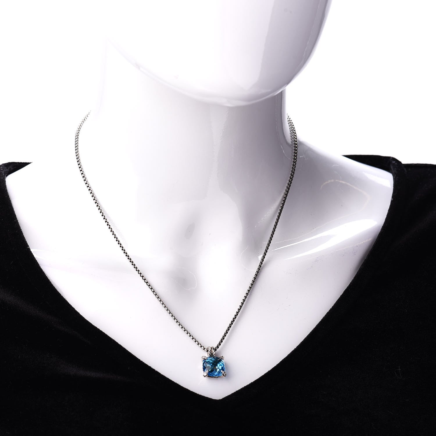 David Yurman Sterling Silver Diamond Blue Topaz 11mm Chatelaine Pendant Necklace 2 of 4