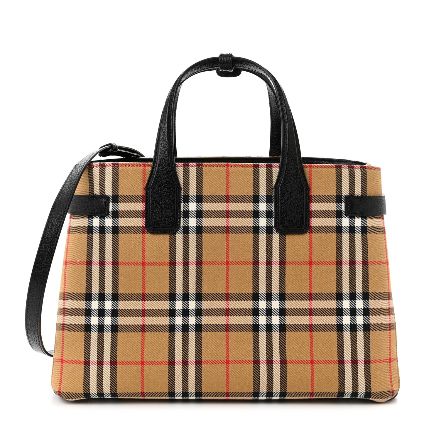 Goatskin Vintage Check Medium Banner Tote Black