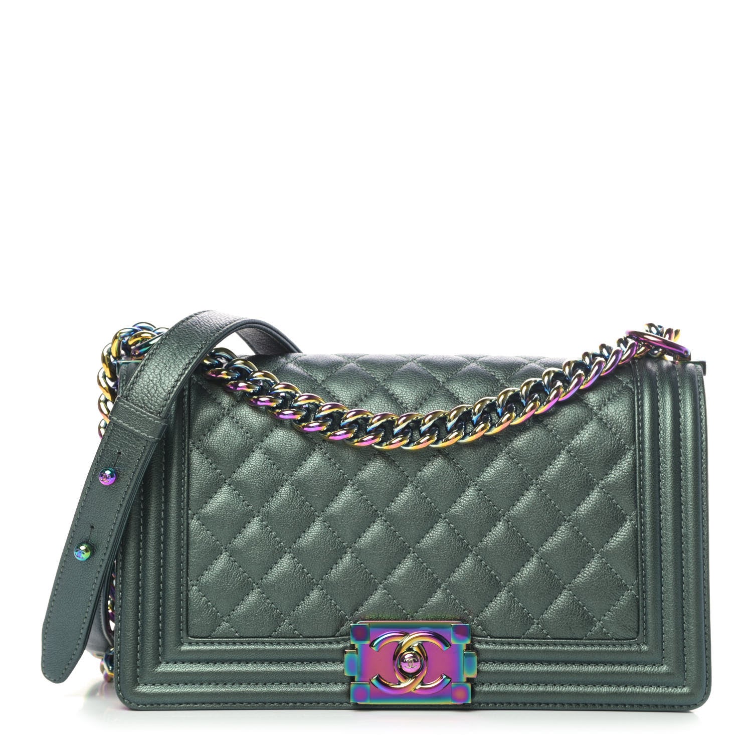 Chanel Iridescent Goatskin Quilted Medium Boy Flap Green 1 of 4