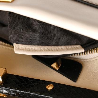Fendi Vitello Seta Snakeskin Monster Eyes Medium Peekaboo Iconic Satchel  Amido Sand Black 20 of 57