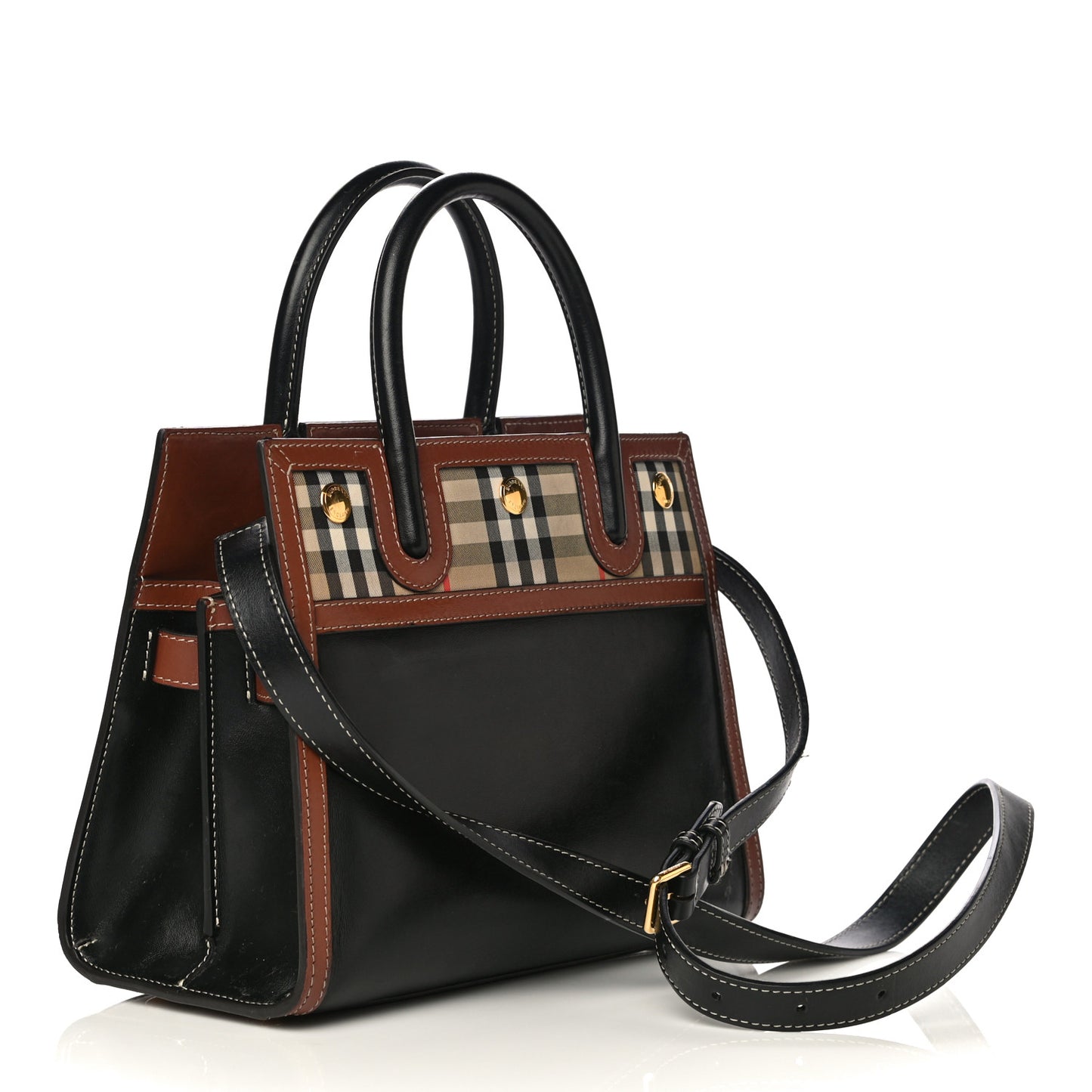 Calfskin Vintage Check Mini Two Handle Title Bag Black
