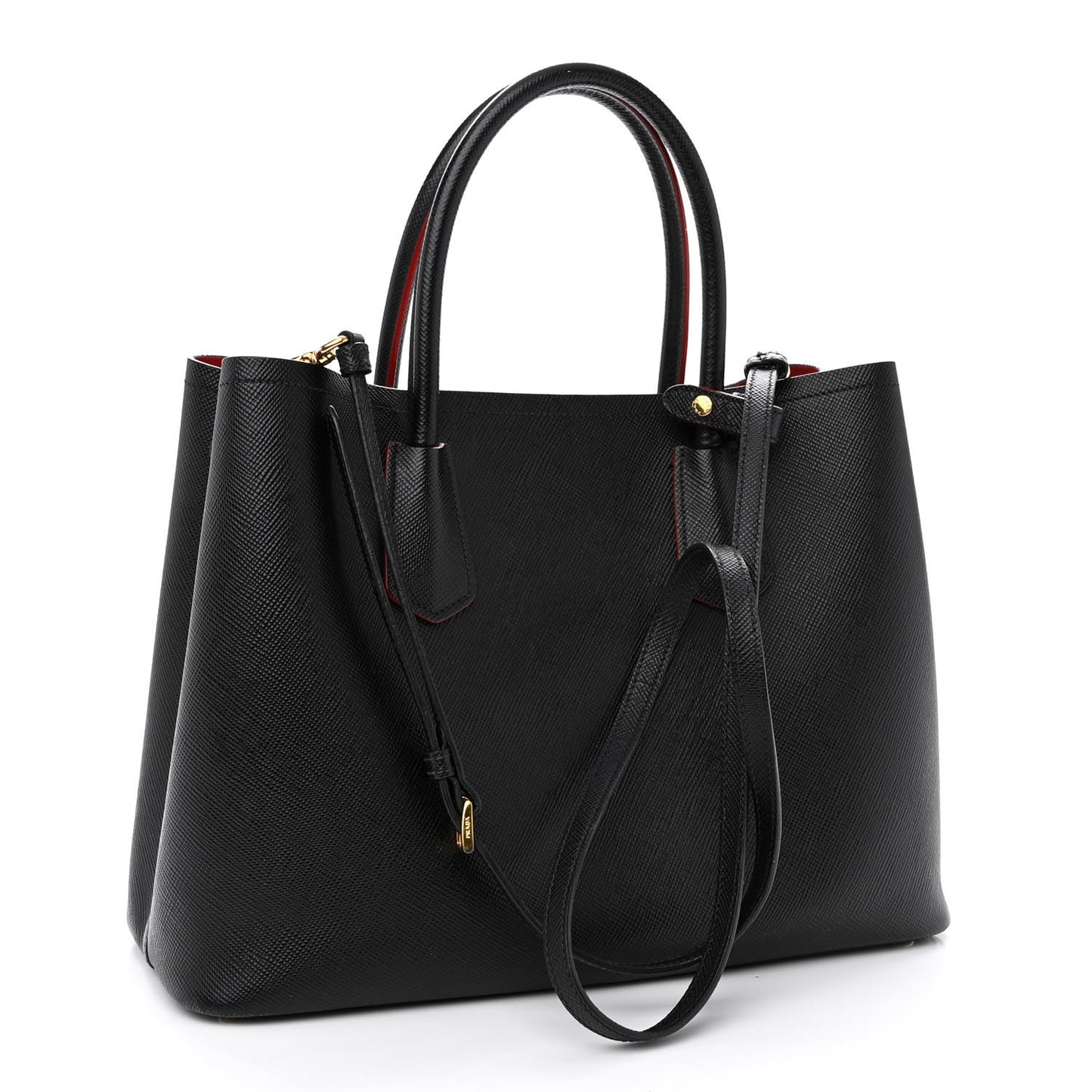 Saffiano Cuir Medium Double Bag Black Fuoco