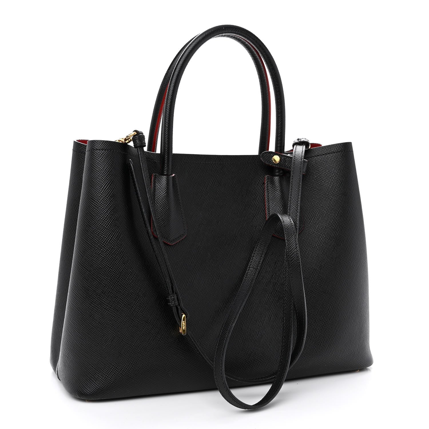Prada Saffiano Cuir Medium Double Bag Black Fuoco 3 of 11