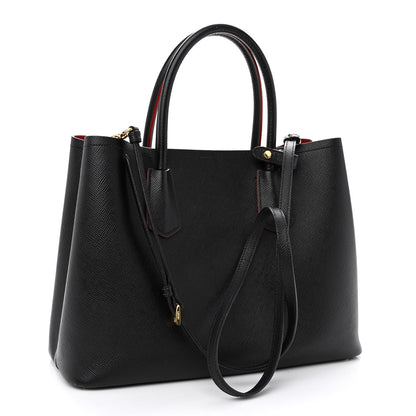 Prada Saffiano Cuir Medium Double Bag Black Fuoco 3 of 11