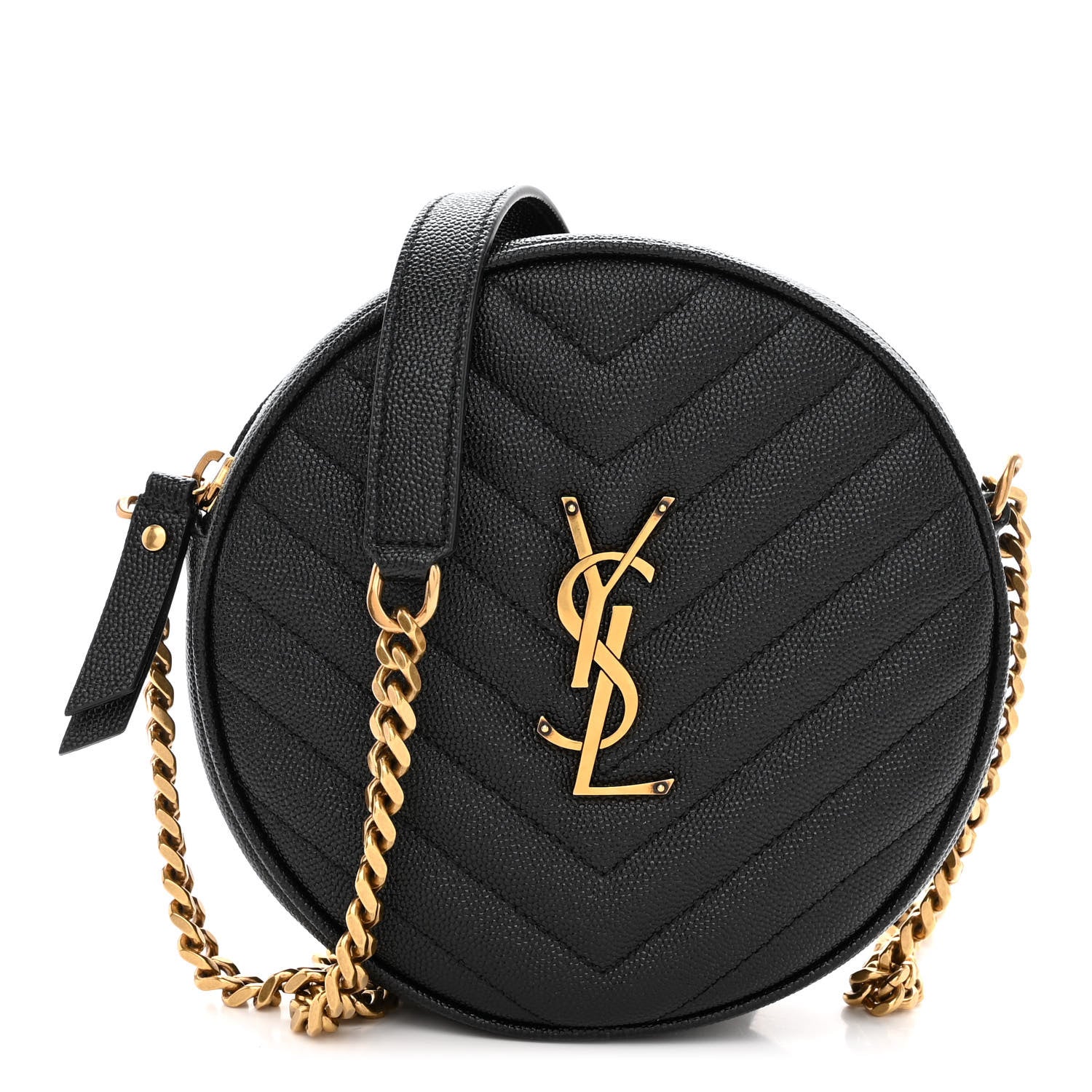 Saint Laurent Grain De Poudre Matelasse Chevron Quilted Round Vinyle Camera Bag Black 1 of 9