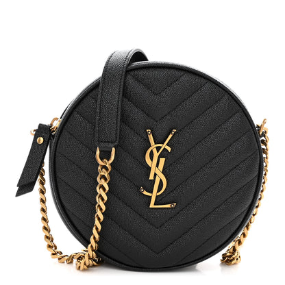 Saint Laurent Grain De Poudre Matelasse Chevron Quilted Round Vinyle Camera Bag Black 1 of 9