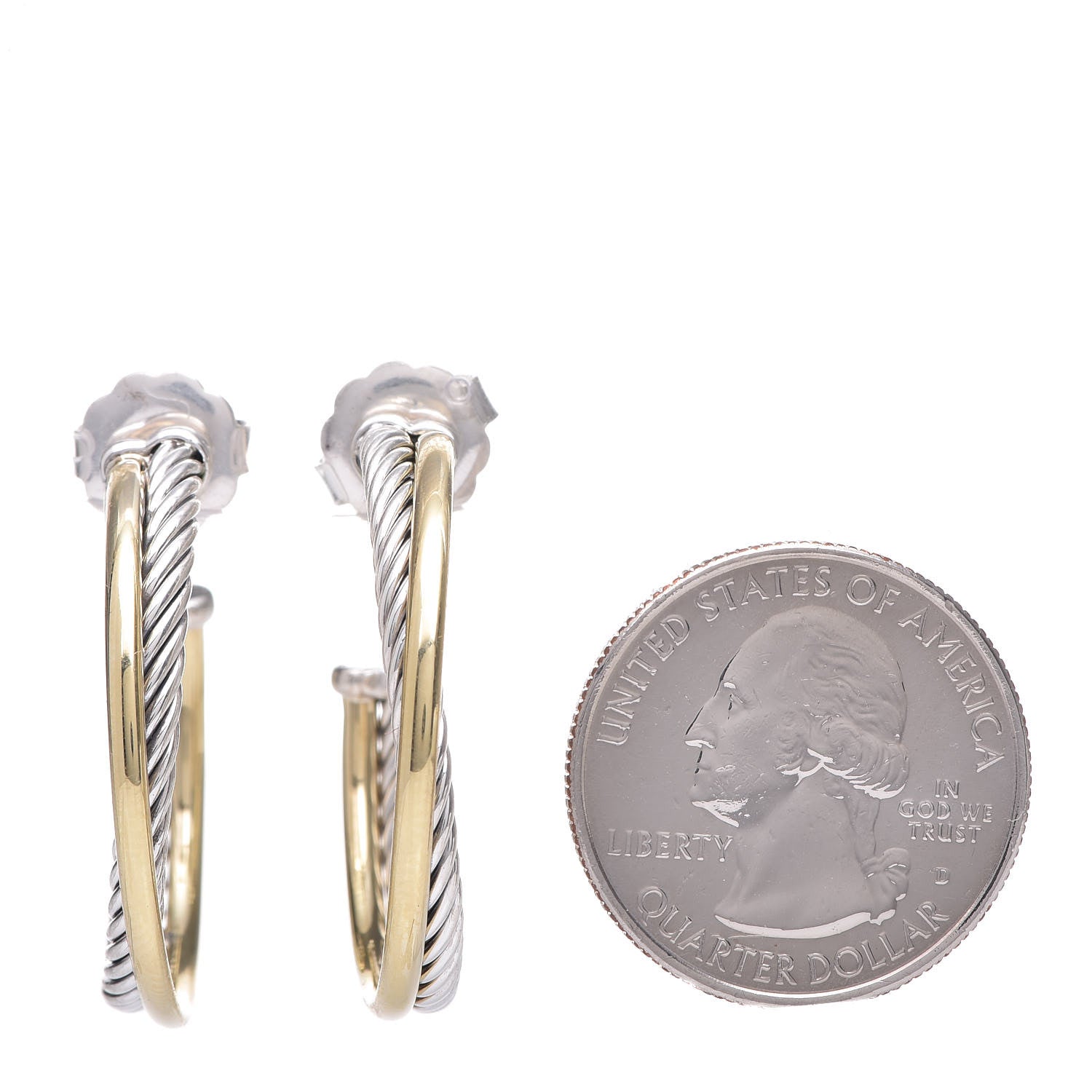 David Yurman Sterling Silver 18K Yellow Gold 31mm Crossover Cable Hoop Earrings 2 of 4