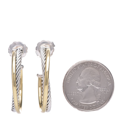 David Yurman Sterling Silver 18K Yellow Gold 31mm Crossover Cable Hoop Earrings 2 of 4