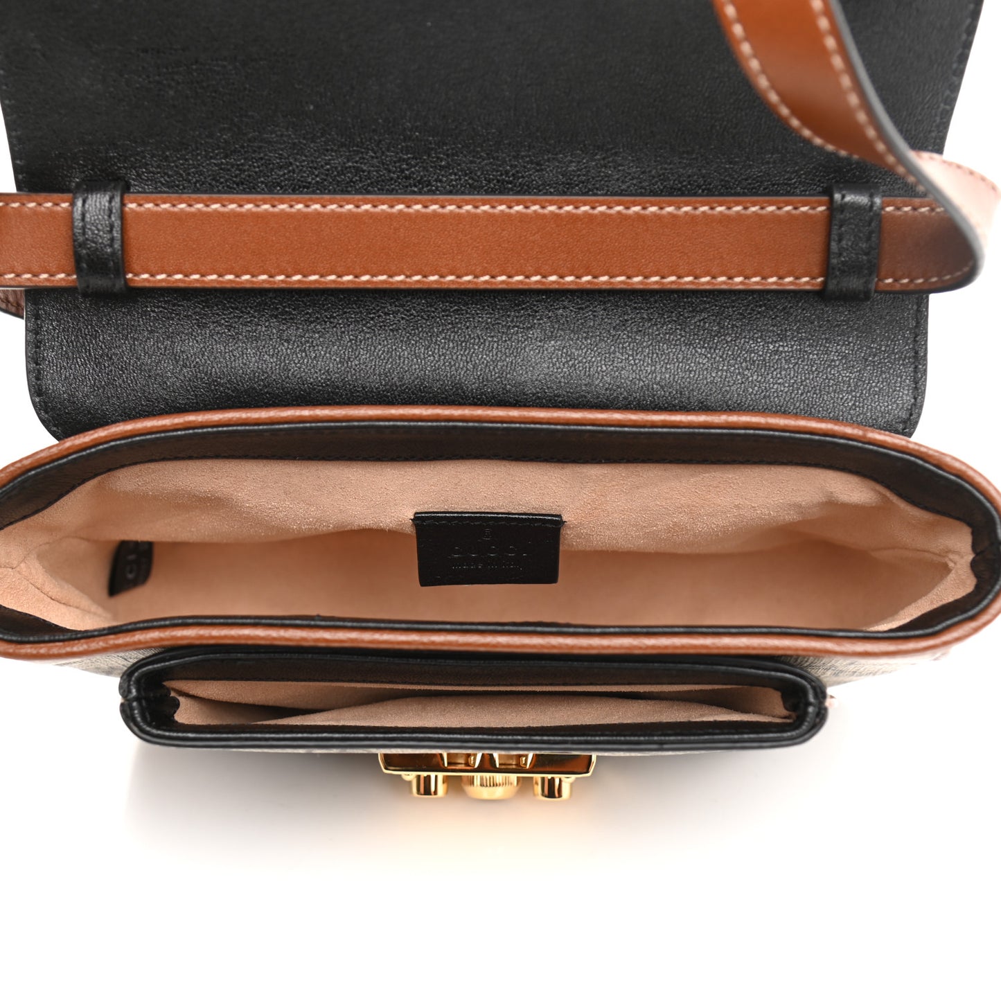 GG Supreme Monogram New Sakai Lux Calfskin Mini Padlock Flap Pocket Shoulder Bag Beige Ebony Black Cuir