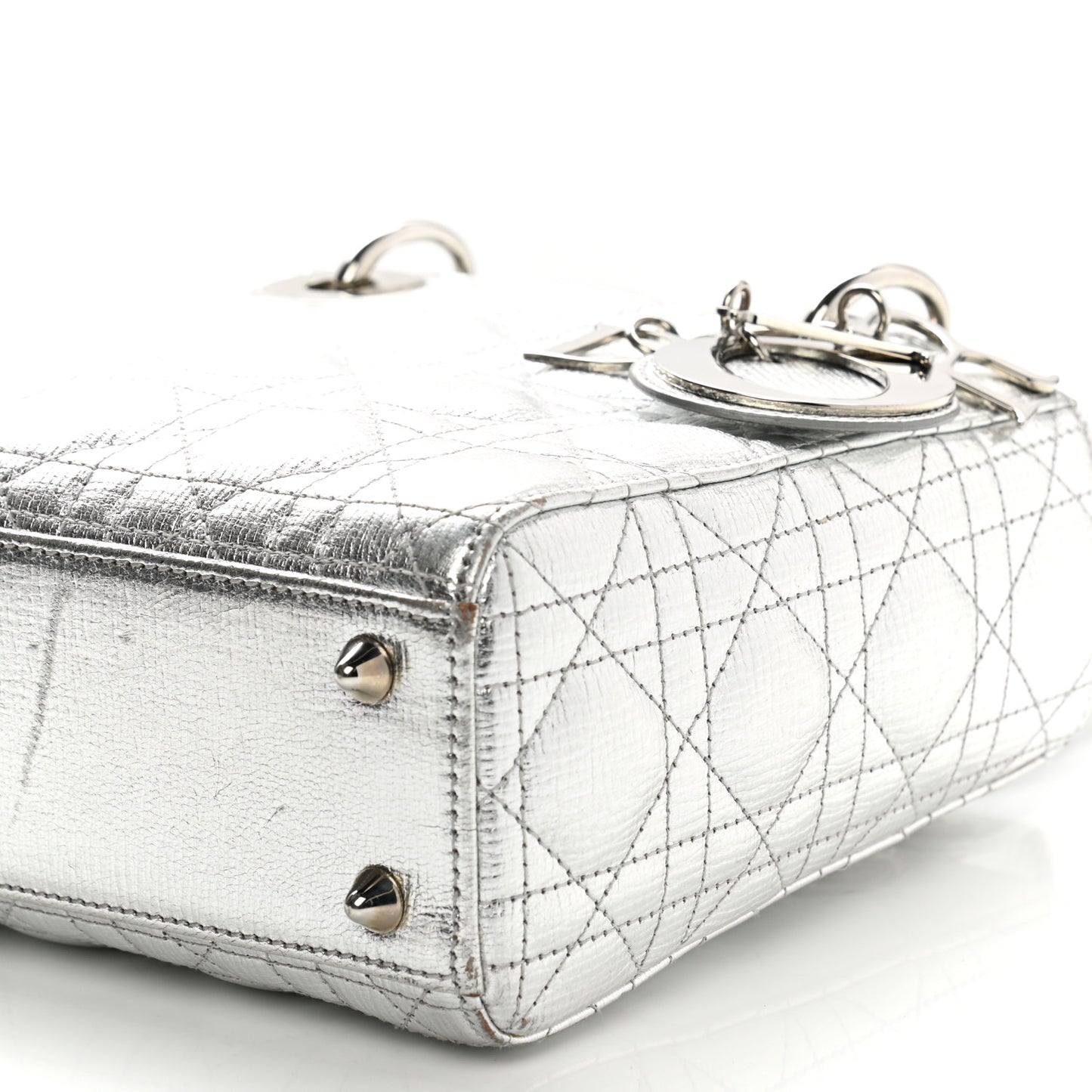 Metallic Grained Calfskin Cannage Small Lucky Badges My Lady Dior Silver