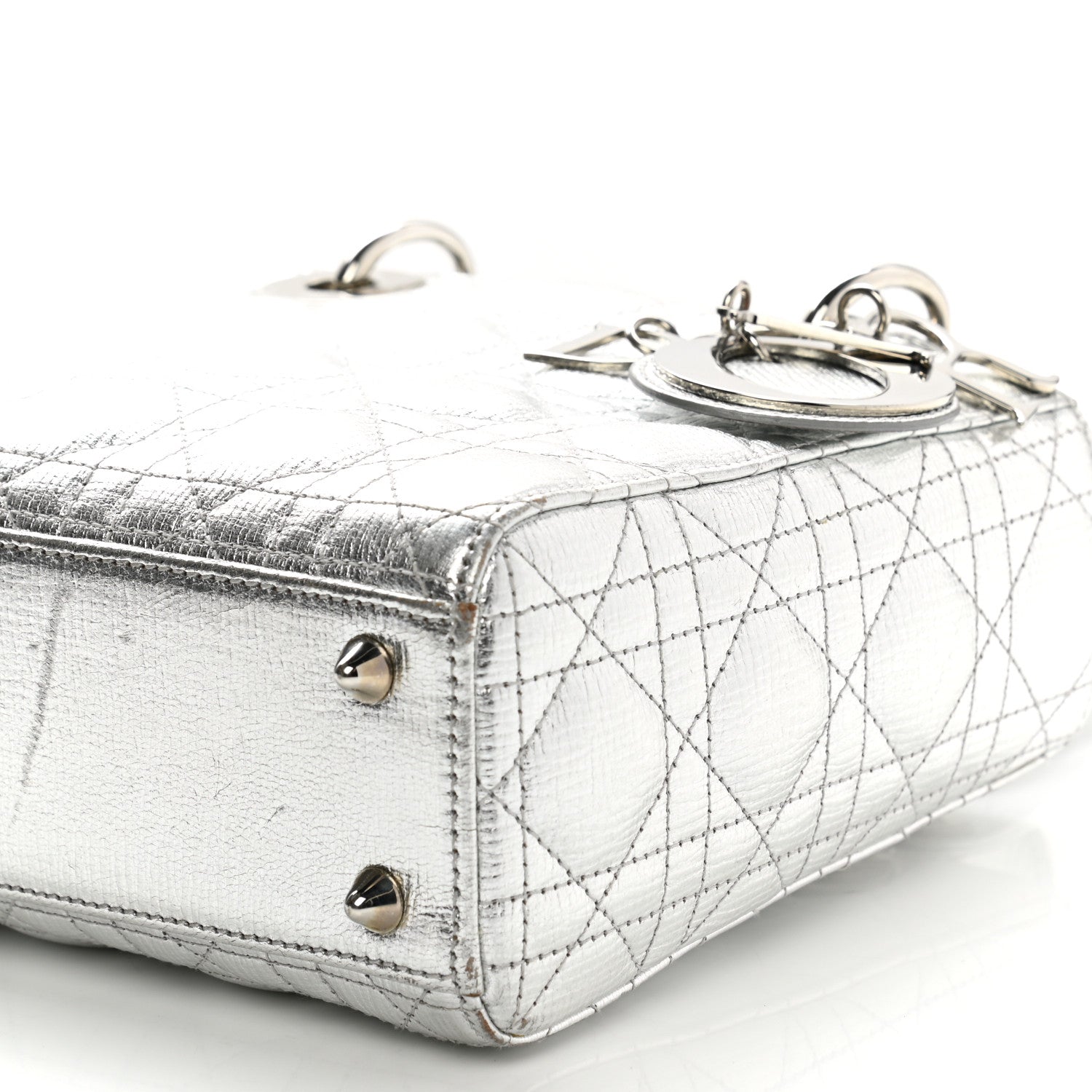 Christian Dior Metallic Grained Calfskin Cannage Small Lucky Badges My Lady Dior Silver 6 of 12