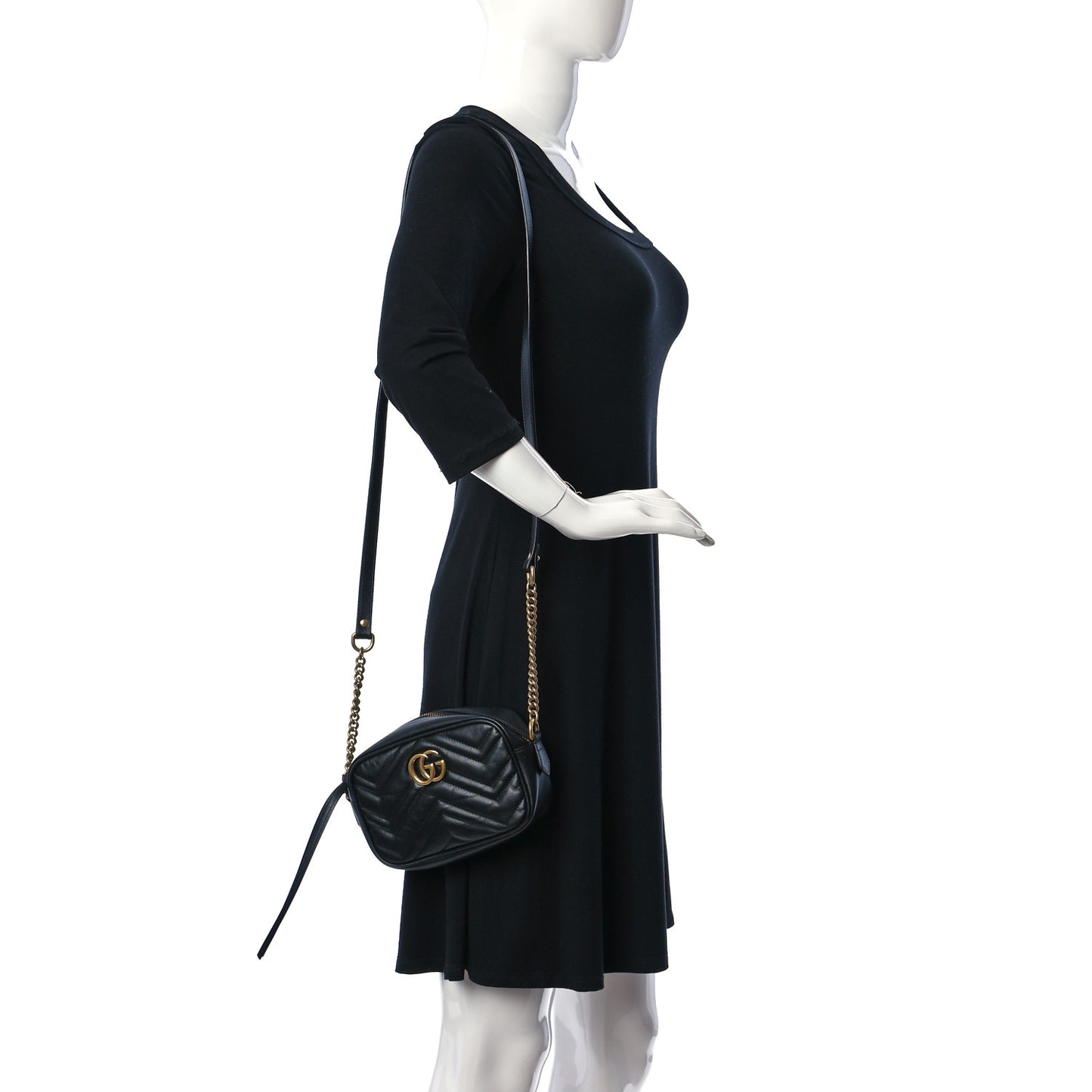 Calfskin Matelasse Mini GG Marmont Chain Shoulder Bag Black