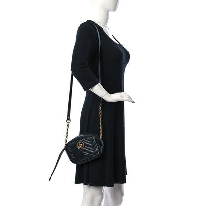 Gucci Calfskin Matelasse Mini GG Marmont Chain Shoulder Bag Black 3 of 21