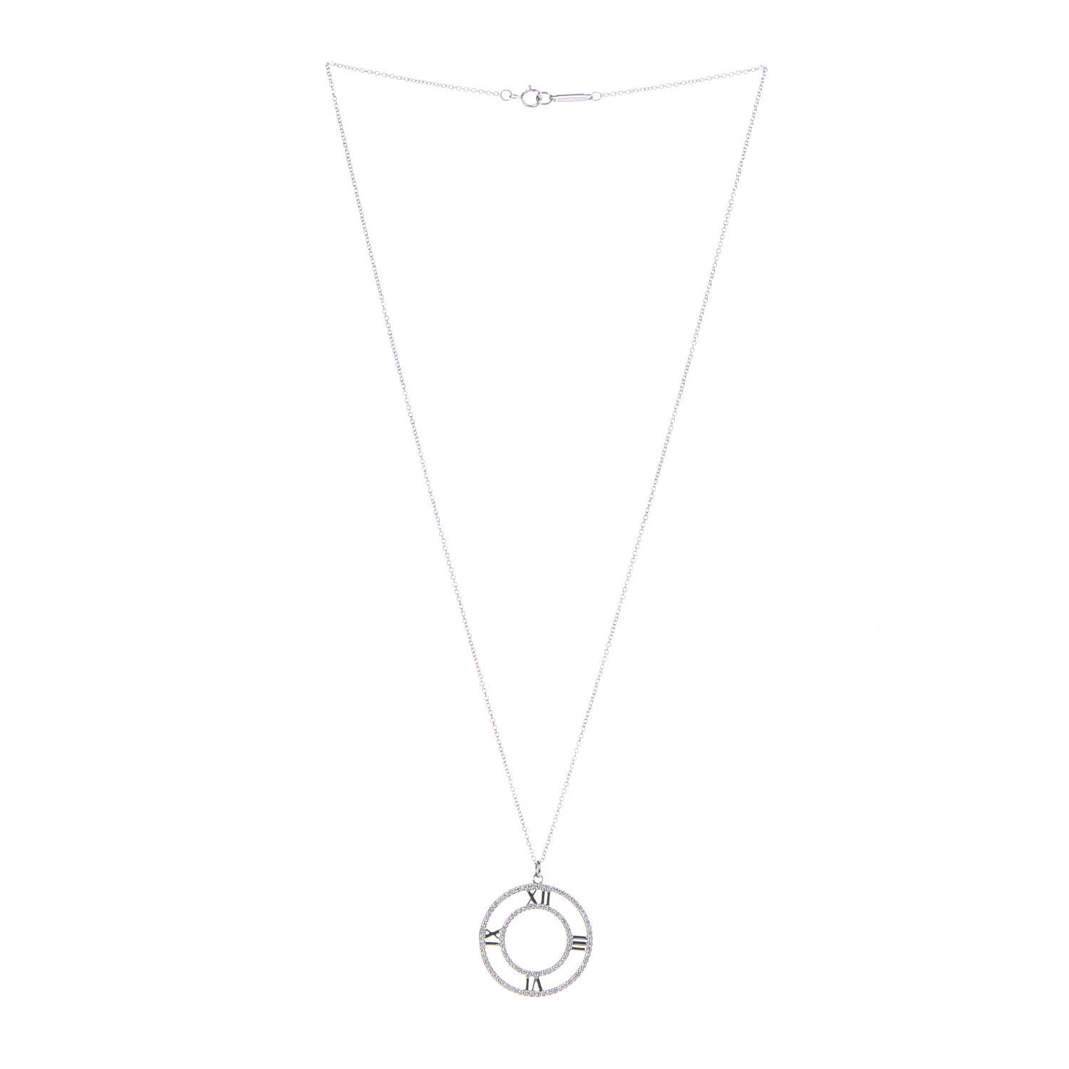 Tiffany 18K White Gold Diamond Medium Atlas Open Pave Pendant Necklace 3 of 8