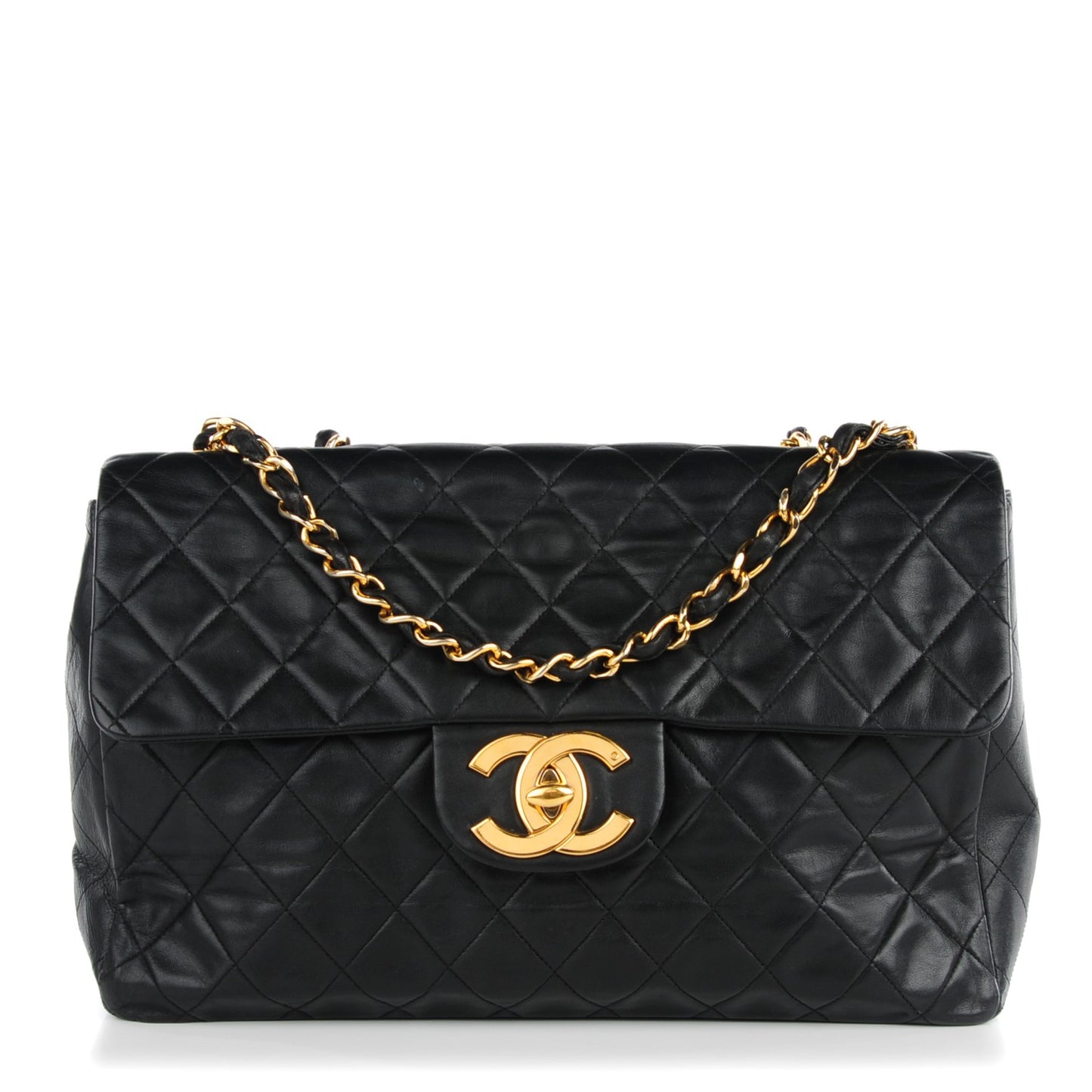 Lambskin Quilted XL Jumbo Single Flap Black