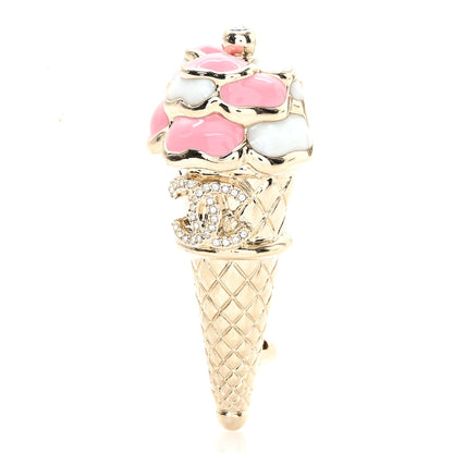 Chanel Metal Resin Strass Ice Cream Brooch Gold Pink Pearly White 1 of 4