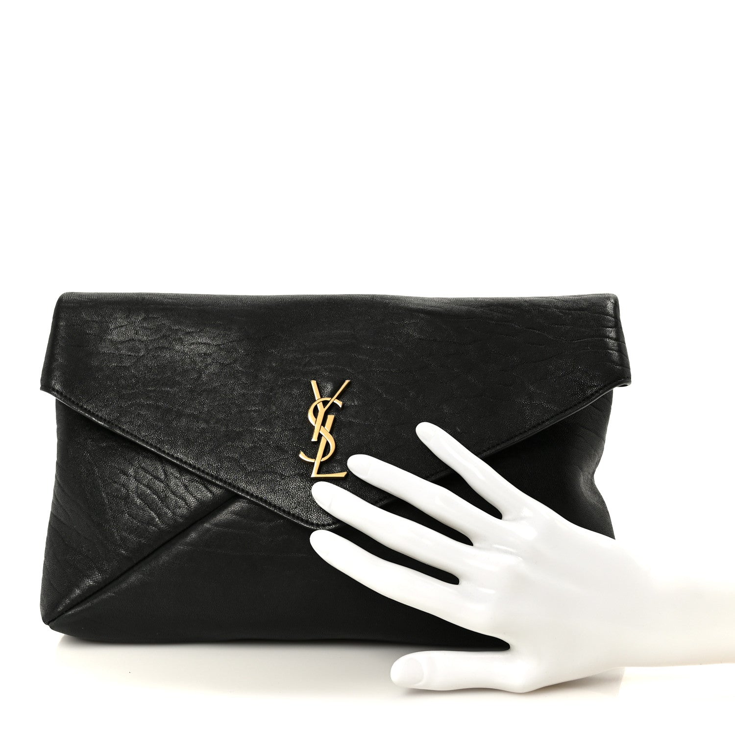 Saint Laurent Grained Lambskin Cassandre Envelope Pouch Black 2 of 8