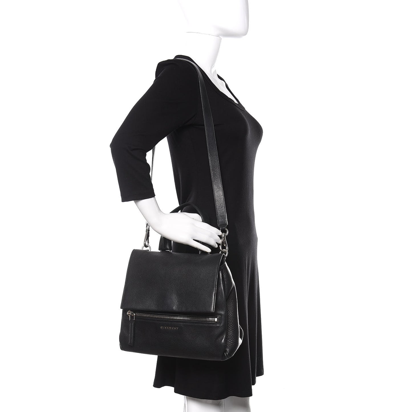Pebbled Calfskin Small Pandora Pure Flap Bag Black