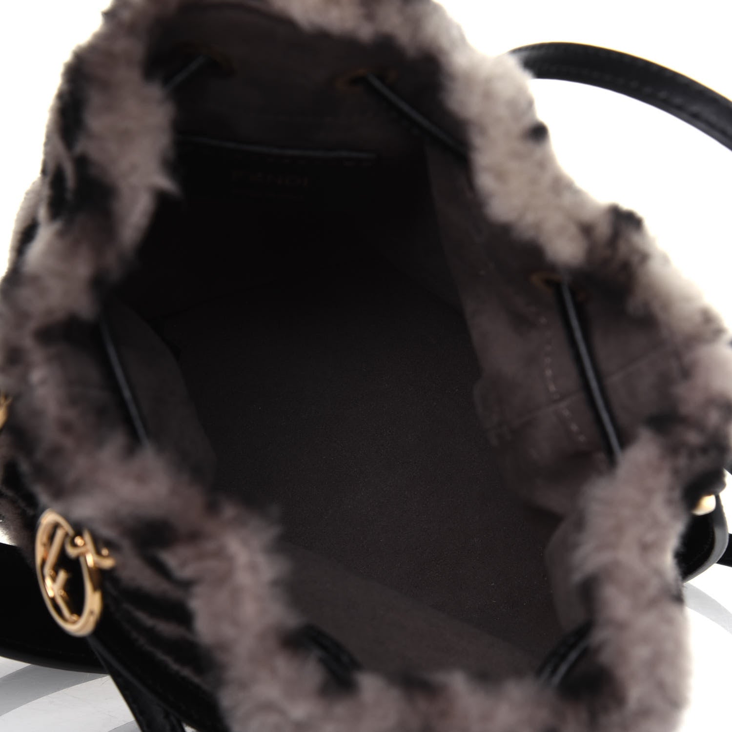 Fendi Shearling F is Fendi Macro FF 1974 Diagonal Mini Mon Tresor Bucket Bag Dove Black 5 of 18