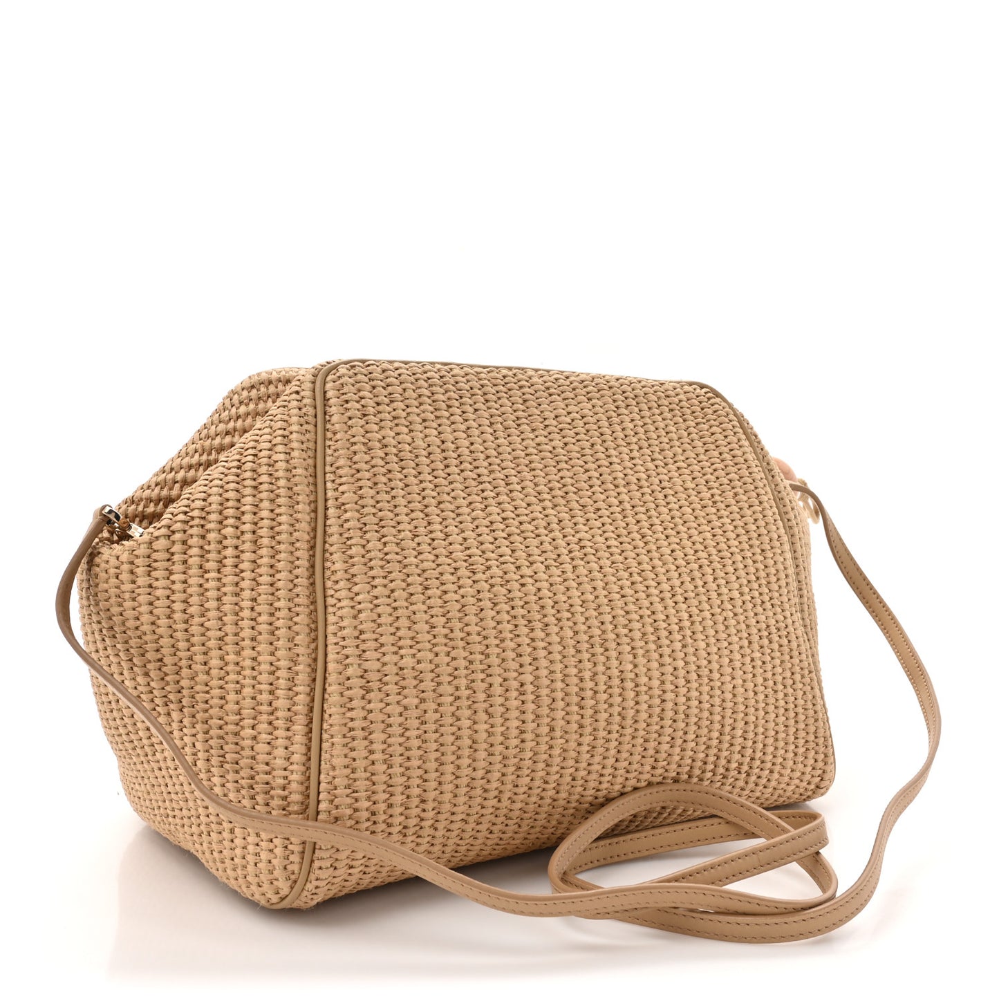 Cotton Raffia Puffy Pouch Clutch Bag