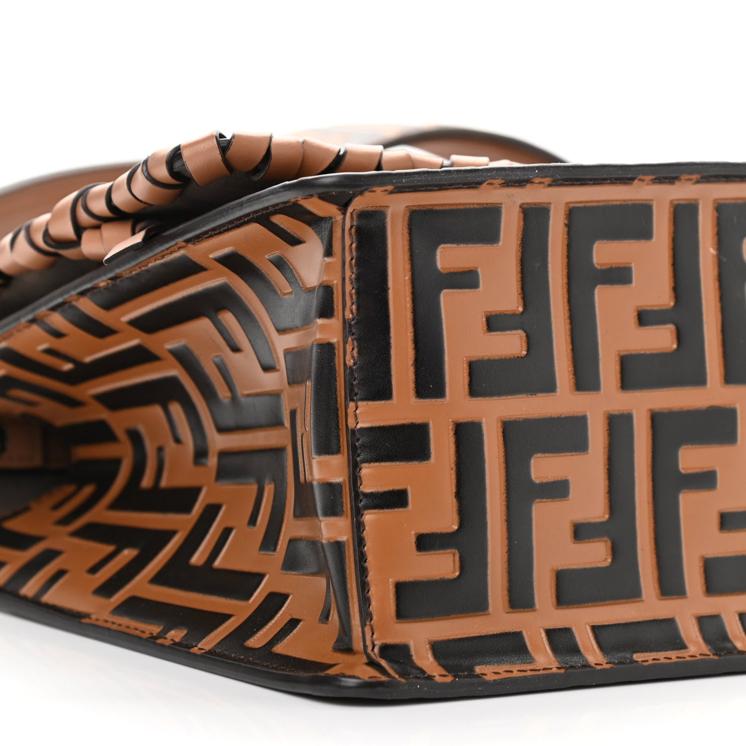Fendi Vitello Century F is Fendi Whipstitch Threads FF Embossed Kan I Shoulder Bag Tobacco Orzo 8 of 11