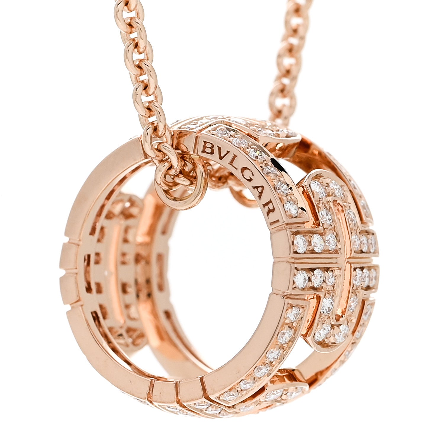 Bulgari 18K Rose Gold Diamond Parentesi Ring Pendant Necklace 4 of 7