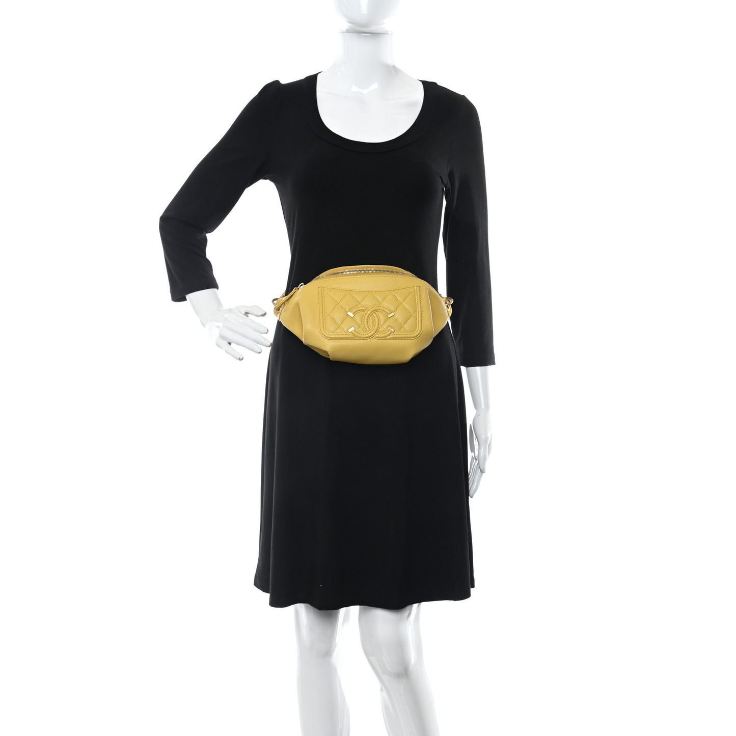 Caviar Quilted Filigree Waist Bag Yellow