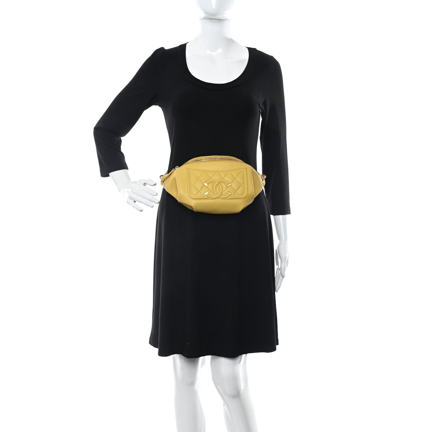 Chanel Caviar Quilted Filigree Waist Bag Yellow 2 of 12