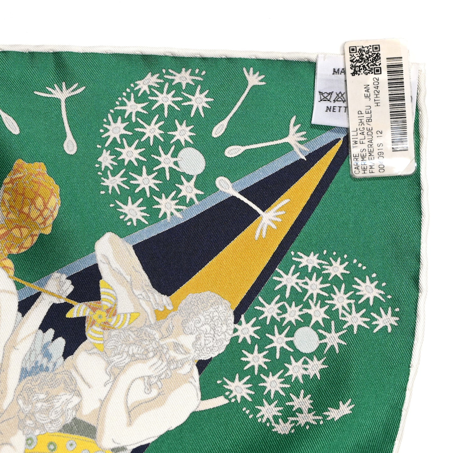 Silk Flagship Scarf 90 Emeraude Bleu Jean