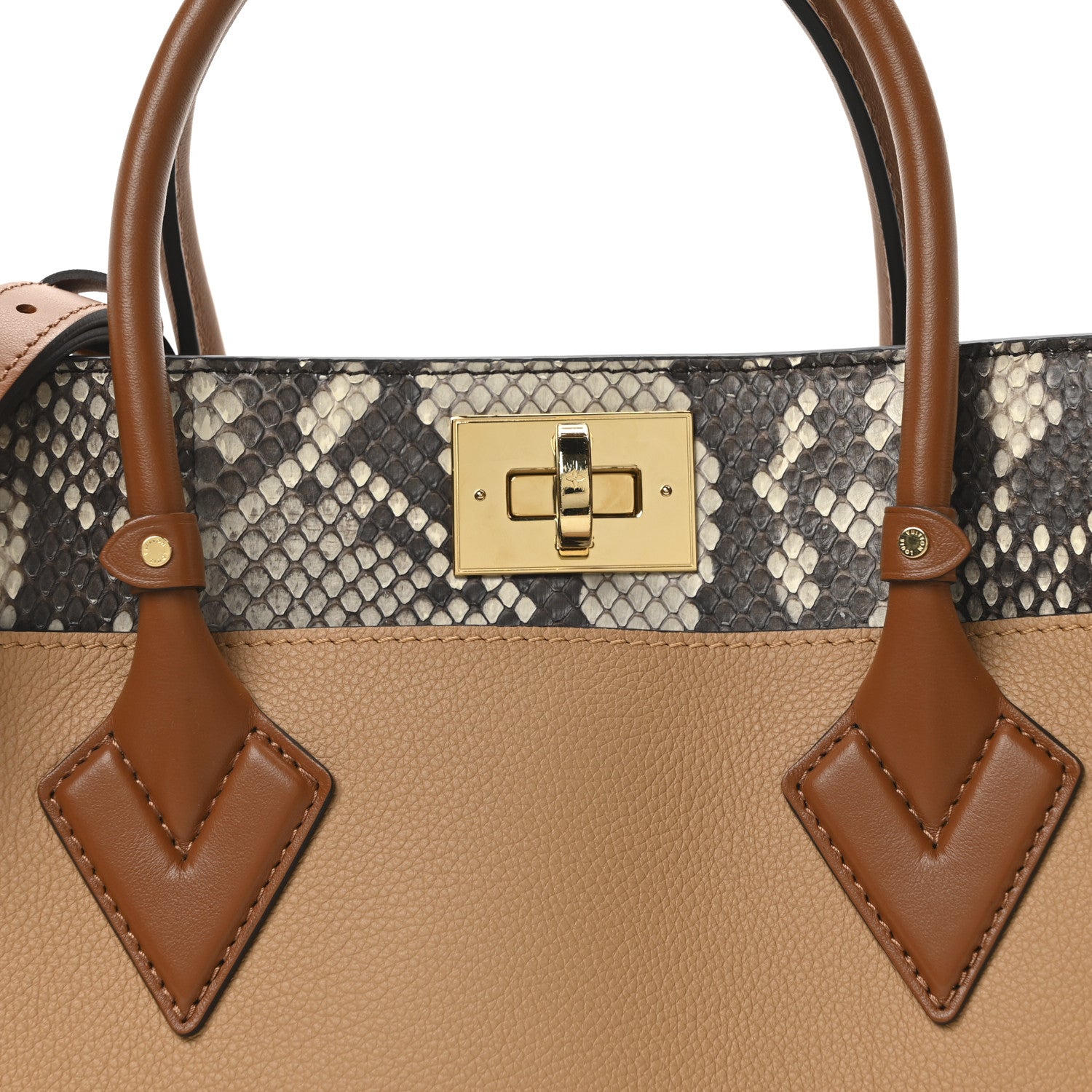 Louis Vuitton Calfskin Snakeskin Monogram On My Side MM Arizona Beige 7 of 9