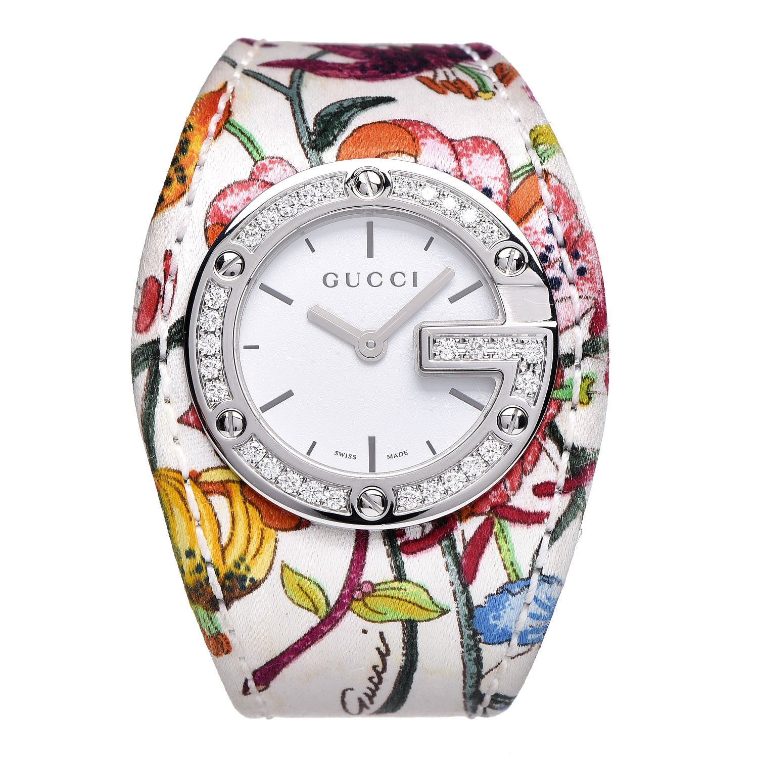 Gucci Stainless Steel Canvas Diamond Bezel 31mm 104 Flower Quartz Watch 1 of 10