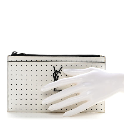 Saint Laurent Grain De Poudre Square Dot Monogram Bill Pouch White Black 2 of 8