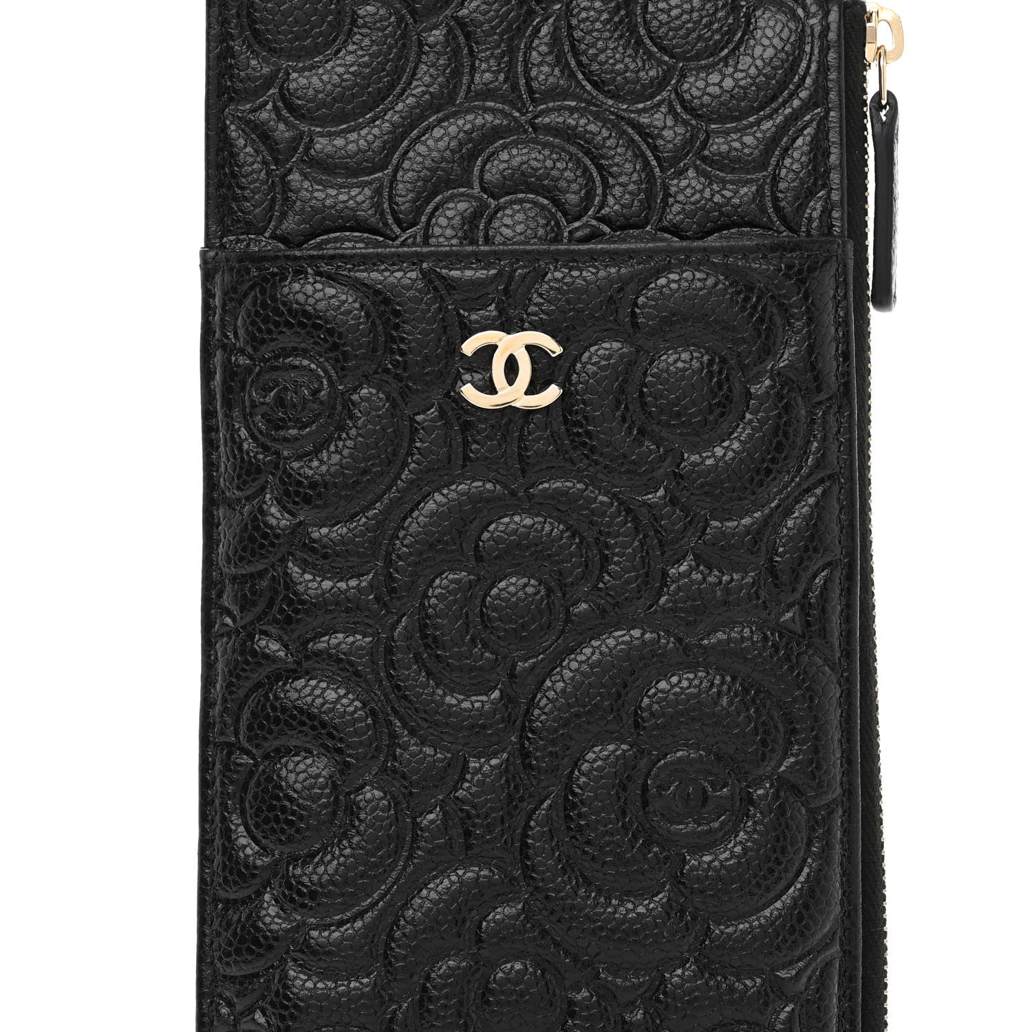 Chanel Caviar Camellia Embossed Classic Flat Wallet Pouch Black 8 of 8