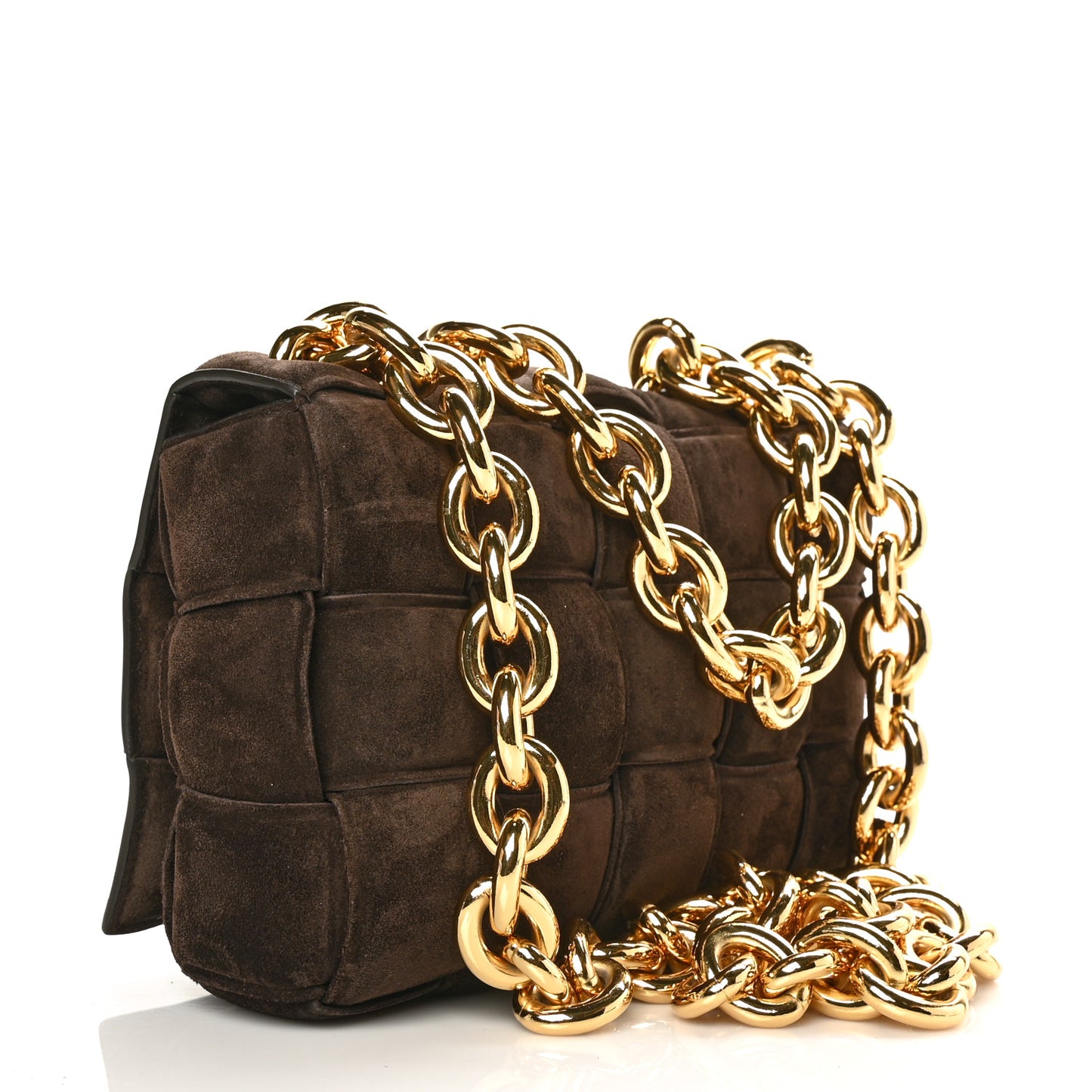Suede Maxi Intrecciato Padded Chain Cassette Crossbody Bag Fondant