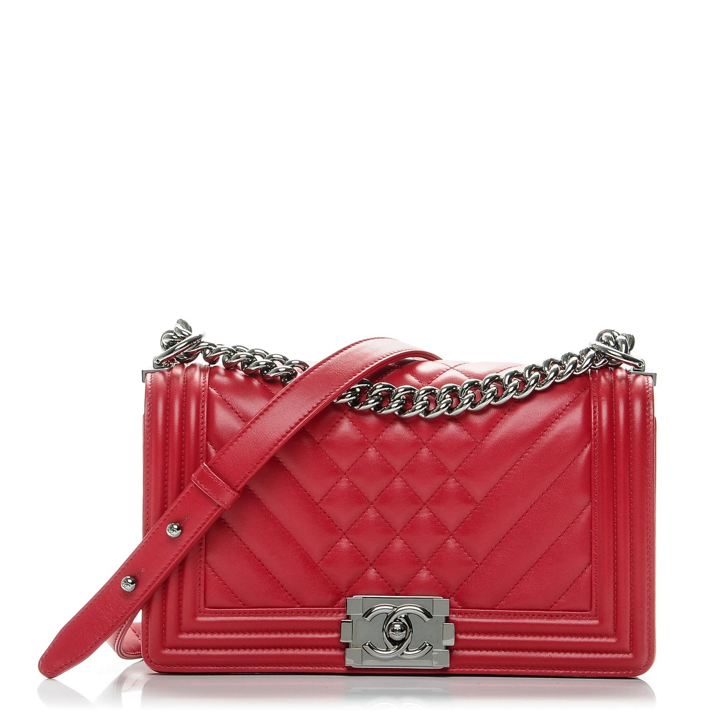 Calfskin Chevron Quilted Medium Boy Flap Dark Pink