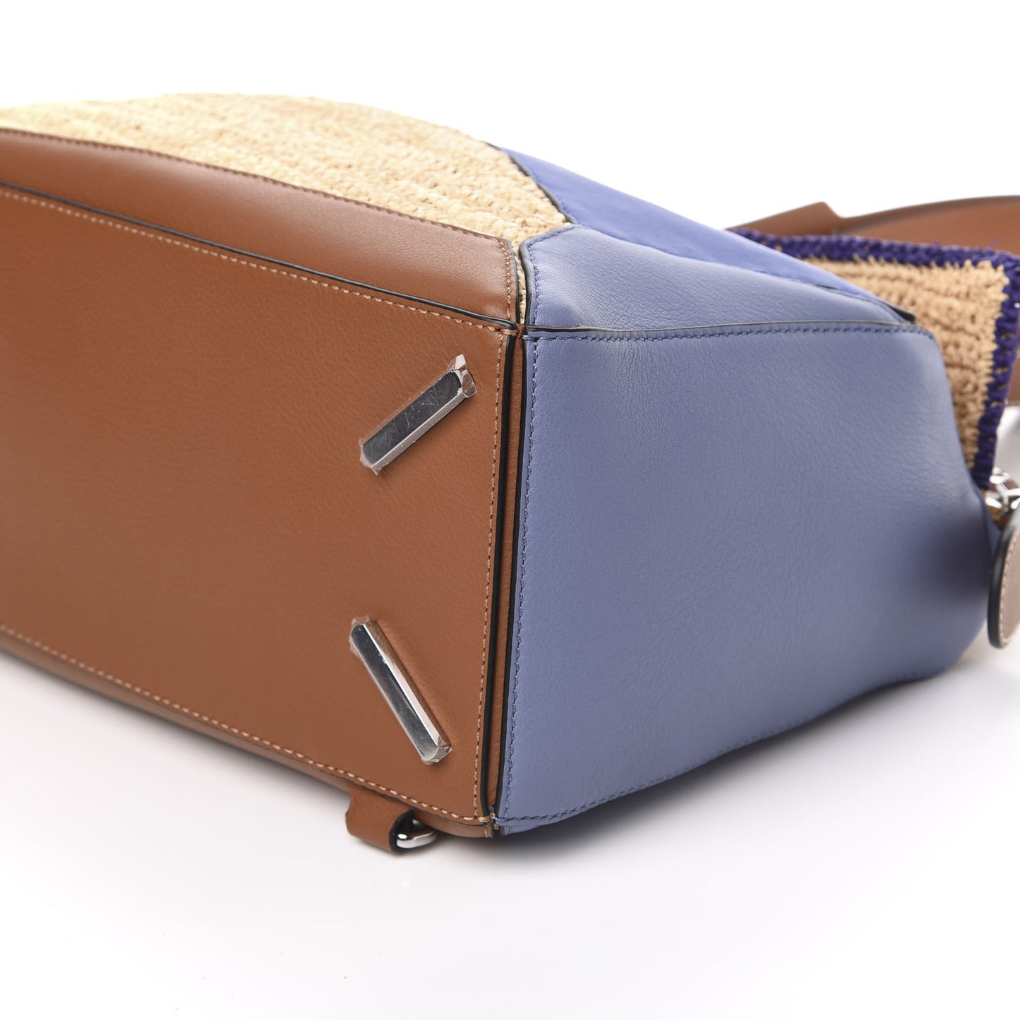 Calfskin Raffia Paula's Ibiza Medium Puzzle Bag Blue Tan