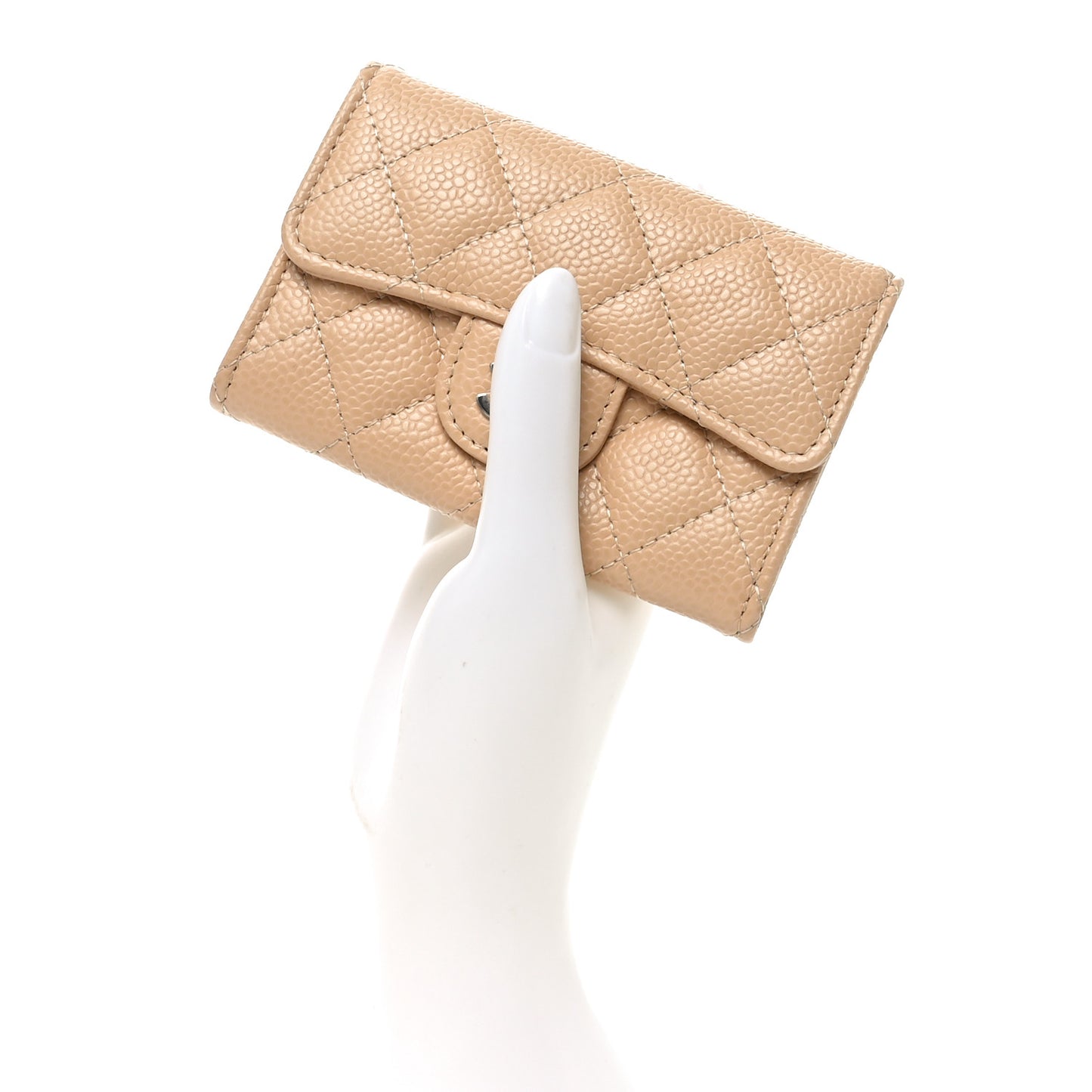 Caviar Quilted Flap Card Holder Wallet Beige