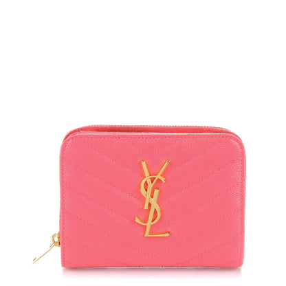 Saint Laurent Grain De Poudre Matelasse Chevron Monogram Compact Zip Around Wallet Rose Clair 1 of 7