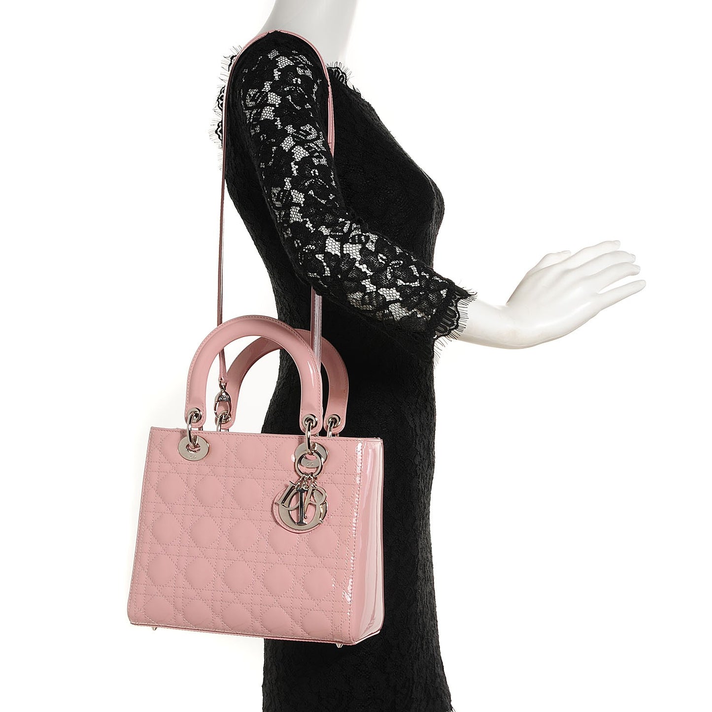 Patent Cannage Medium Lady Dior Rose Clair