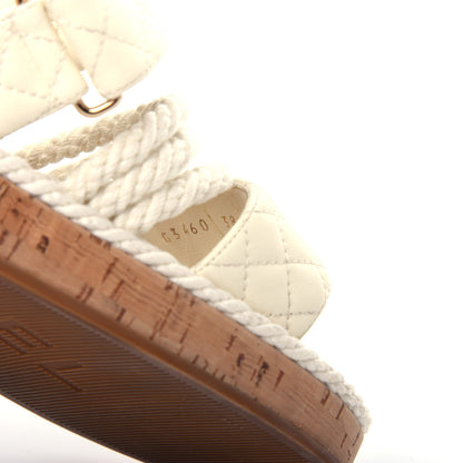 Chanel Cord Lambskin Quilted Logo Mules 38 White 10 of 13