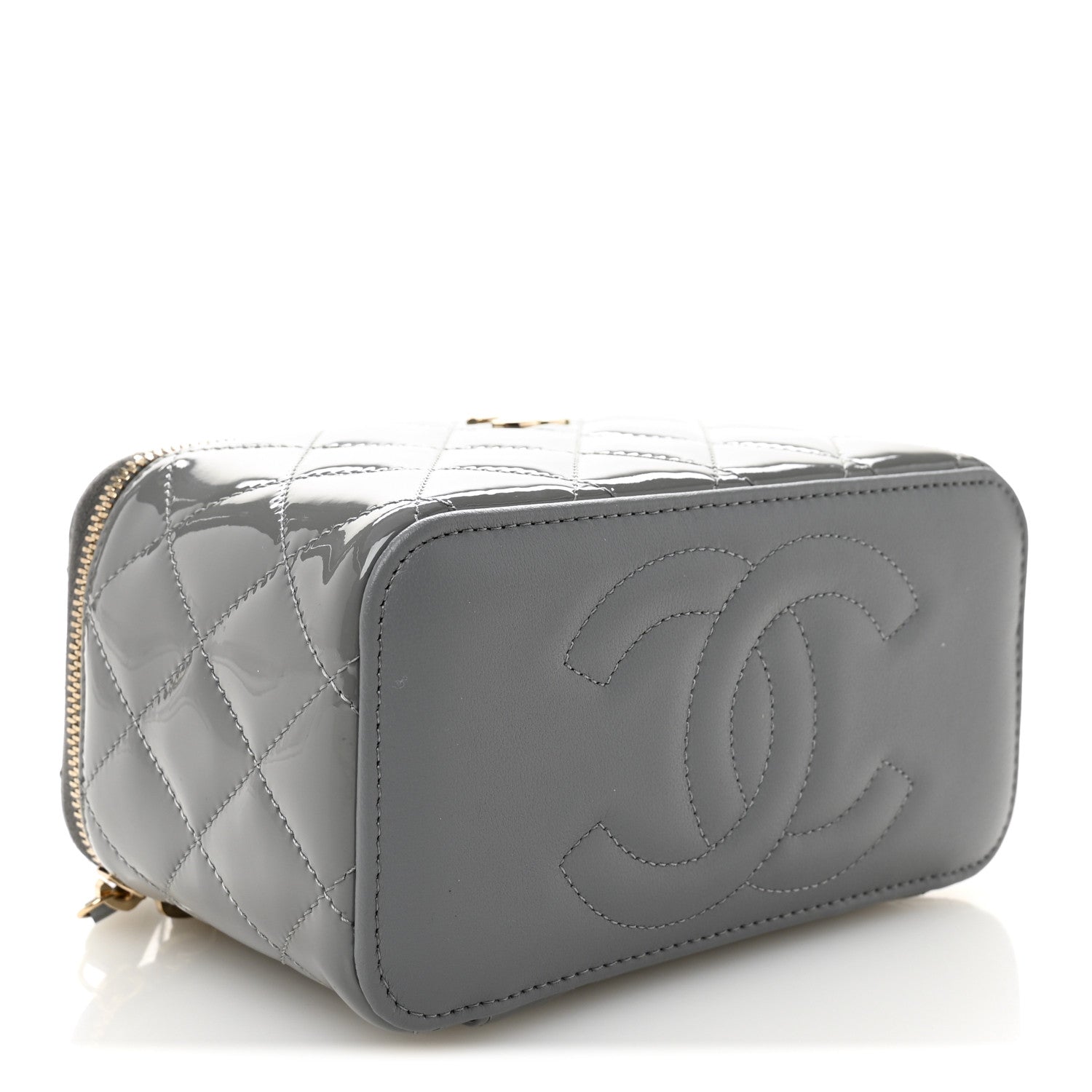 Chanel Patent Quilted Quilted Small Top Handle Vanity Case With Chain Grey 4 of 11