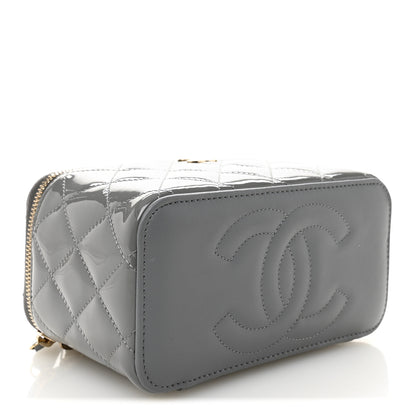 Chanel Patent Quilted Quilted Small Top Handle Vanity Case With Chain Grey 4 of 11