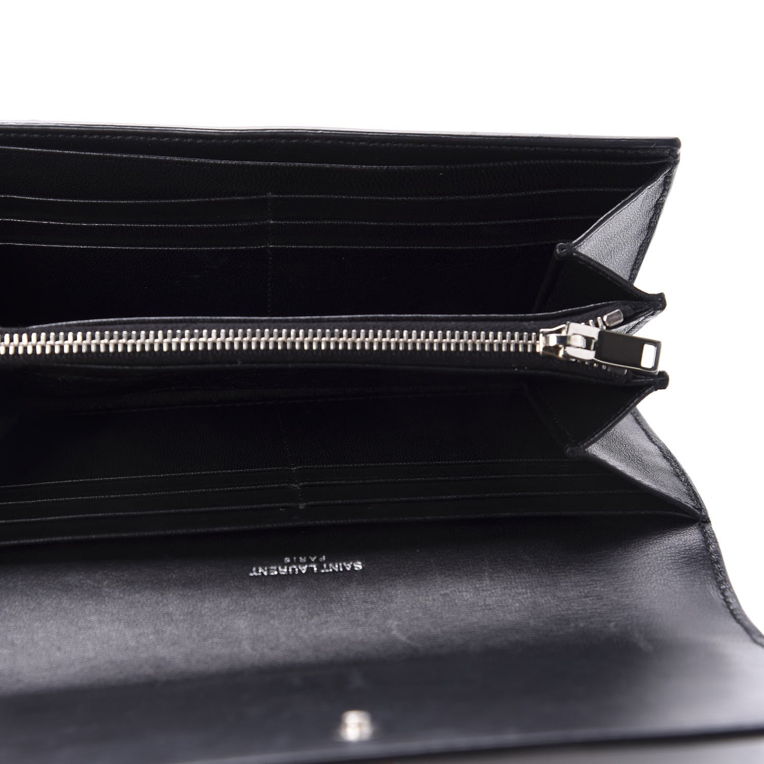 Saint Laurent Calfskin Crocodile Embossed Monogram Flap Wallet Black 5 of 10